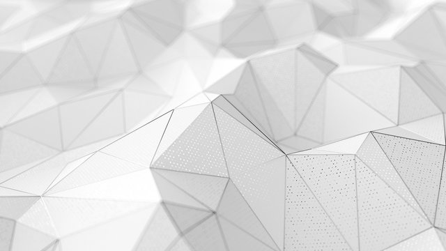 Abstract low-poly white background with chrome lines