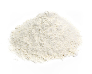 White flour pile or heap isolated on white background