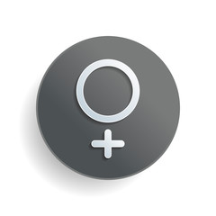 Fototapeta premium gender symbol. linear symbol. simple women icon. White paper symbol on gray round button or badge with shadow