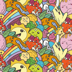 Funny doodle monsters on seamless pattern for prints, designs and coloring books