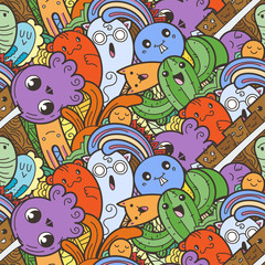 Funny doodle monsters on seamless pattern for prints, designs and coloring books