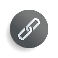 Link icon. Hyperlink chain symbol. Simple icon. White paper symbol on gray round button or badge with shadow