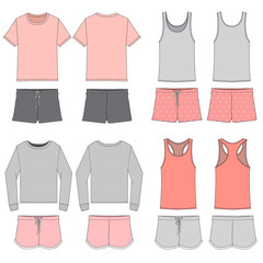 Vector template for Women's Pink and Gray combination Pajama sets