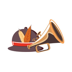 hunter hat with trumpet instrument