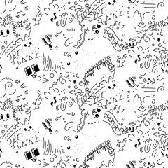 Obraz premium Funny doodle monsters on seamless pattern for prints, designs and coloring books