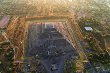 Pyramid from above in an aerial photo above Mexico City