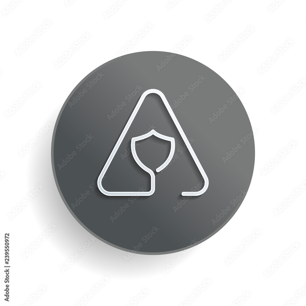 Poster shield in warning triangle. problem with protect. linear icon with thin outline. one line style. whi