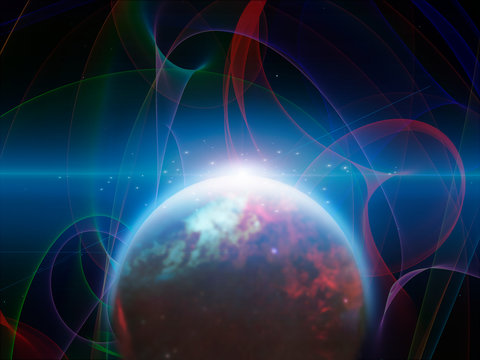 Planet with nebulos filaments