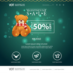 Green website template with Valentine's Day design with Teddy bear