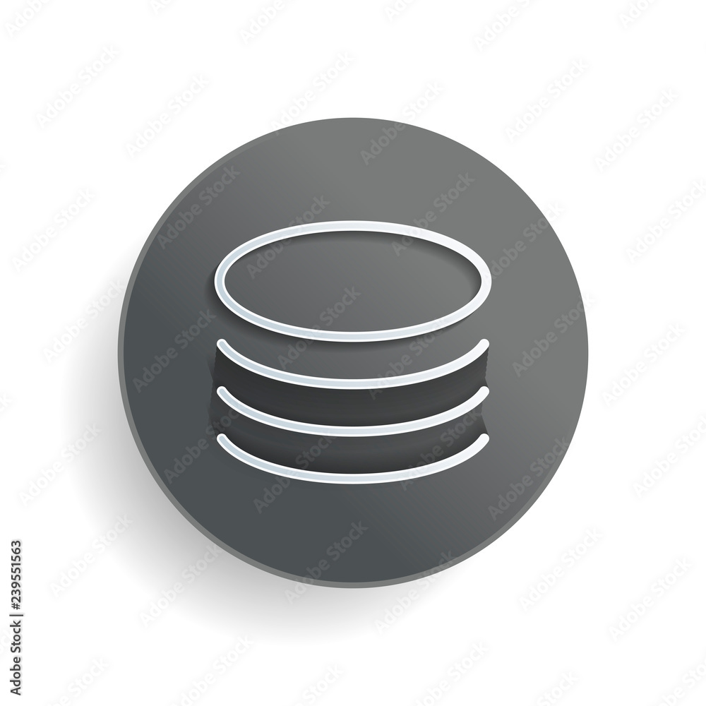 Poster database icon. simple linear symbol, thin outline. white paper symbol on gray round button or badge 