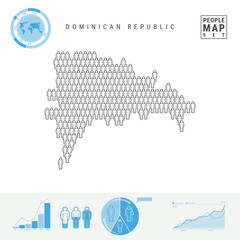 Dominican Republic People Icon Map. People Crowd in the Shape of a Map of Dominican Republic. Stylized Silhouette. Population Growth and Aging Infographics. Vector Illustration Isolated on White.