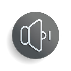 volume min icon. White paper symbol on gray round button or badge with shadow