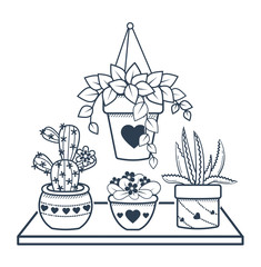 black  illustration of potted flowers