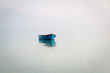 Blue boat on the sea in Koh Rong Samloem, Cambodia