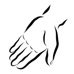 human hand, fingers and palm, black outline