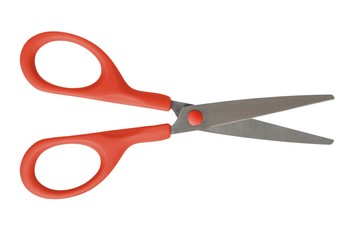 Open scissors on white