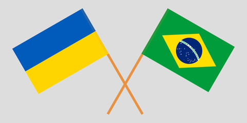 Brazil and Ukraine. The Brazilian and Ukrainian flags. Official proportion. Correct colors. Vector