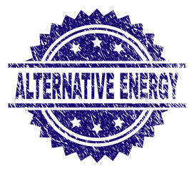 ALTERNATIVE ENERGY stamp seal watermark with distress style. Blue vector rubber print of ALTERNATIVE ENERGY tag with retro texture.