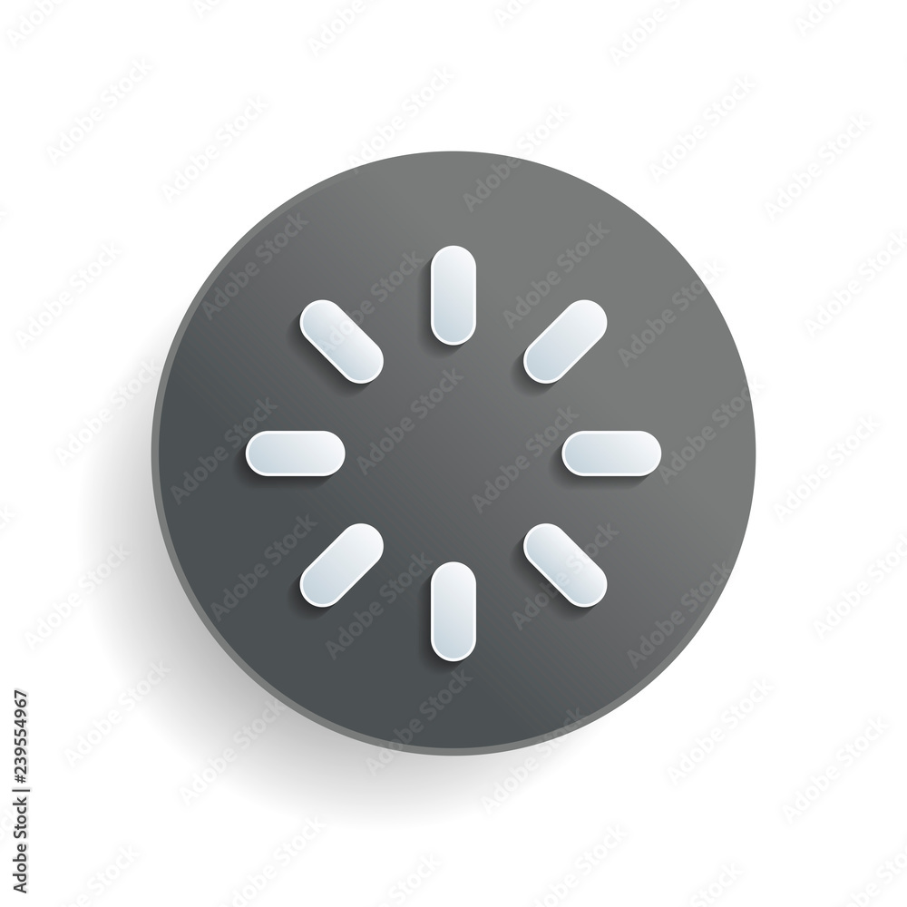Poster loading or wait icon. white paper symbol on gray round button or badge with shadow