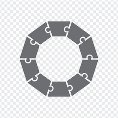 Simple icon polygonal puzzle in gray. Simple icon polygonal puzzle of the ten elements on transparent background. Flat design. Vector illustration EPS10. 