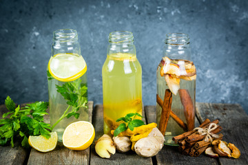 Winter detox drinks - drinking vinegars with cinnamon, ginger and lemon