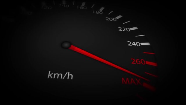 4k Car Speedometer Pointer High Speed Loop/ 4k animation of a car or truck speedometer start-up background, with pointer indicator on full max speed position
