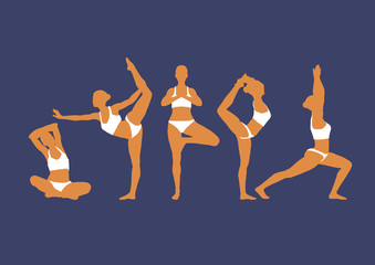 Women silhouettes. Collection of yoga poses. Vector illustration