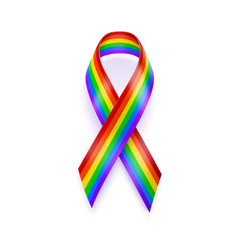 Realistic LGBT Ribbon. Rainbow ribbon. LGBT support symbol and flag. Vector Illustration