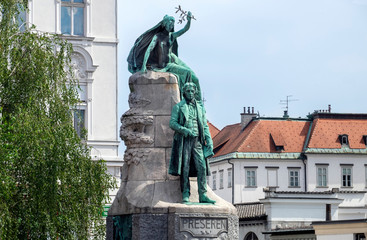 The Monument of France Preseren, a national slovenian poet in the Capital of Ljubljana