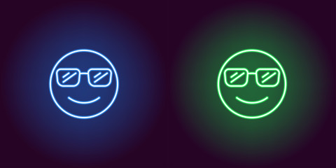 Fototapeta premium Neon illustration of cool emoji. Vector icon