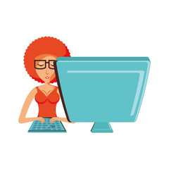 young woman with desktop computer