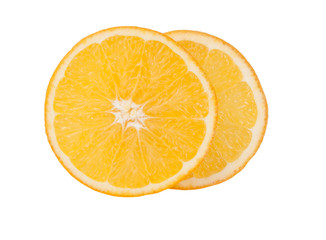 Fresh organic orange fruit slice isolated on the white. Tropical exotic food.