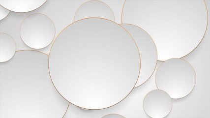 Grey silver circles with bronze luxury outlines abstract background