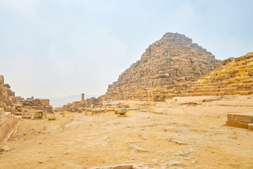 The ruins of small pyramids in Giza, Egypt