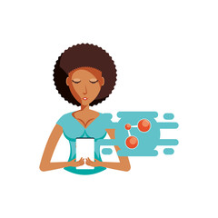 woman with smartphone and share symbol