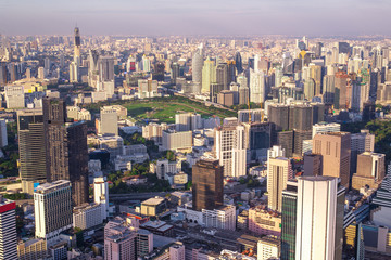 Cityscape of bangkok,Aerial view of Bangkok modern office buildings, condominium in Bangkok city downtown with sunlight sky ,Thailand.