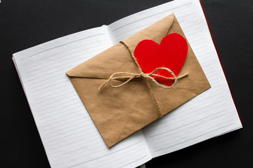 Valentine's Day. The inscription in the notebook I love you and the heart,