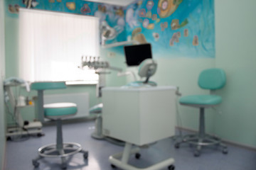 Dental treatment unit and other service equipment with blur effect. For use as a background.