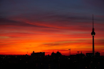 Berlin Skyline Red Sunset Tower