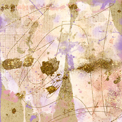 Abstract metallic textured background. Collage with gold glitter, sparkles and foil mixed with an artsy colorful texture.
