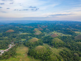 Aerial drone view of the Chocolate Hills on the island of Bohol, Philippines.