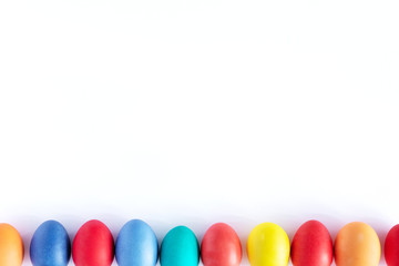 Top view of Colorful Easter egg frame isolated on white background, Happy Easter concept with copy space