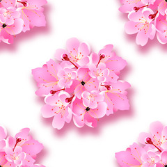 Decorative sakura flowers, bouquet, design elements with shadow. Seamless. Can be used for cards, invitations, posters. illustration
