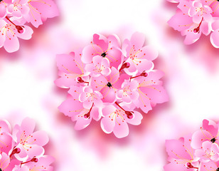 Decorative flowers of sakura, Cherry Blossoms bouquet with shadow. Seamless. Can be used for cards, invitations, posters. illustration