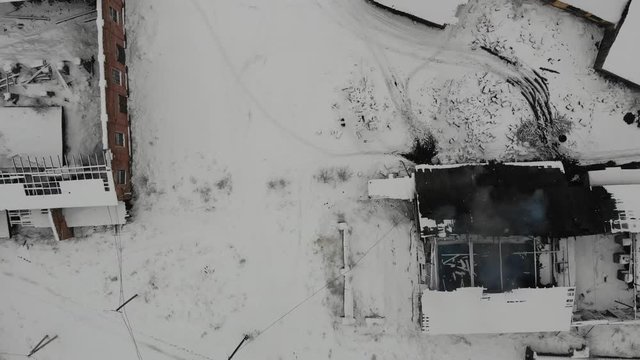 Aerial view of active old salt making factory in Drohobych. Abandoned salt factory. Smooth climb up, 4k