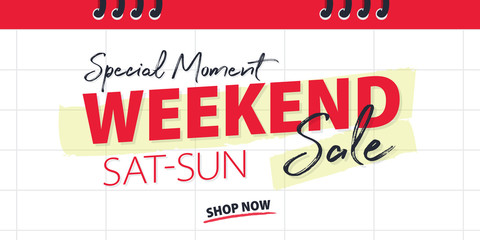 Weekend Sale Banner promotion website banner heading design on calendar white background vector for banner or poster. Sale and Discounts Concept. - obrazy, fototapety, plakaty