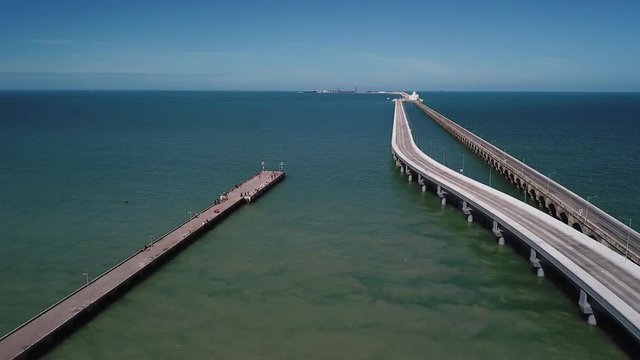 The World's Longest Pier - Progreso Pier. Gulf of Mexico. Aerial View. Bridge top view