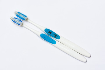 toothbrush replacement, old and new toothbrush isolated on white background, copy space