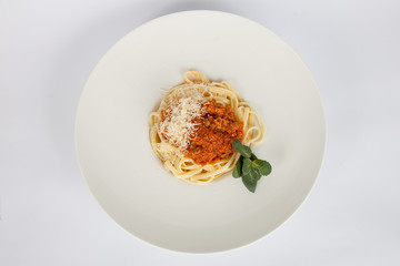 Pasta with pasta in a round plate