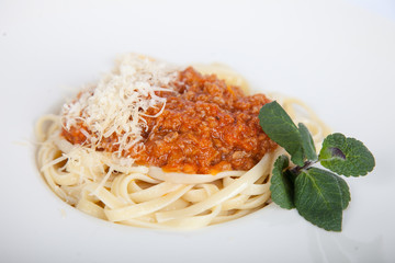 Pasta with pasta in a round plate